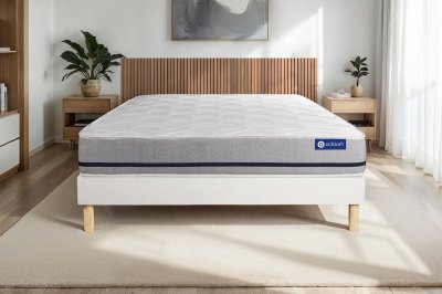 ACTISOM Ensemble matelas 140x190 ACTIMEMO SOFT 3zones de confort + sommier KIT blanc