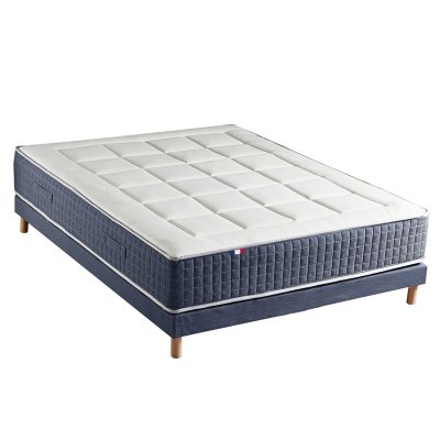 IDLITERIE Ensemble matelas 7 zones memoire forme sommier bleu 140x190