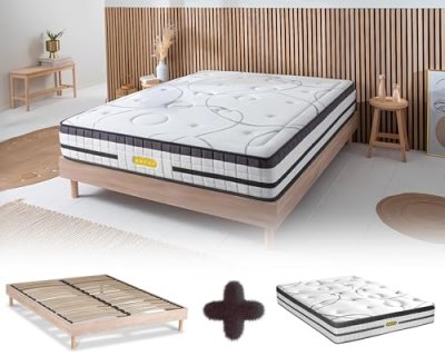  Ensemble Matelas &agrave; Ressorts ensach&eacute;s et sommier bois 140x190