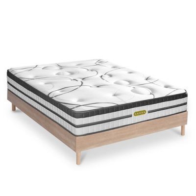  Ensemble Matelas &agrave; Ressorts ensach&eacute;s et sommier bois 140x200