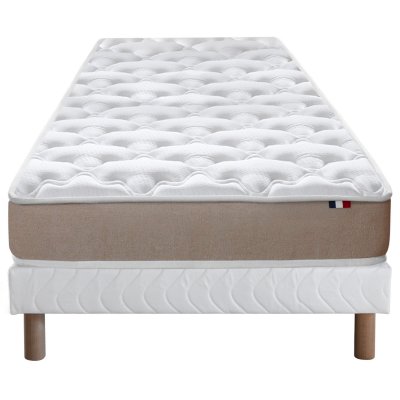 I D LITERIE Ensemble matelas accueil latex 3 zones sommier blanc 90x200