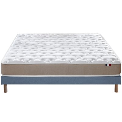 Ensemble matelas accueil latex 3 zones sommier bleu 140x190