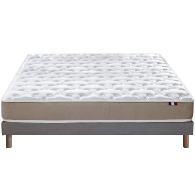 Ensemble matelas accueil latex 3 zones sommier gris 140x190