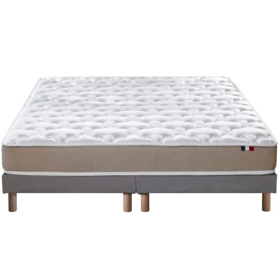 Ensemble matelas accueil latex 3 zones sommier gris 160x200