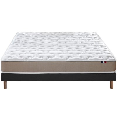 Ensemble matelas accueil latex 3 zones sommier noir 140x190