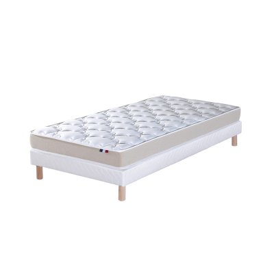 IDLITERIE Ensemble Matelas accueil Latex+ Sommier en Kit Blanc 90x200