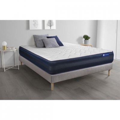 ACTISOM Ensemble matelas ACTILATEX TECH Memoire de forme Maxi epaisseur 5 zones de confort sommier KIT gris