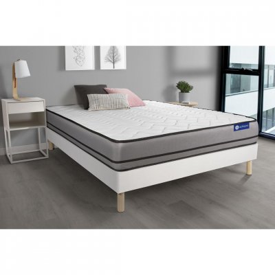 ACTISOM Ensemble matelas ACTIMEMO 90x200cm 2 faces &agrave; M&Eacute;MOIRE DE FORME 3zones de confort + sommier KIT blanc 