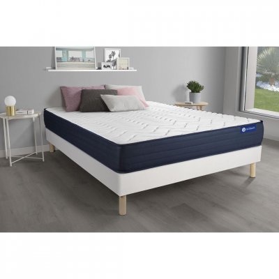 ACTISOM Ensemble matelas ACTIMEMO LIFE 90x200 M&eacute;moire de forme 5zones de confort + sommier KIT blanc 