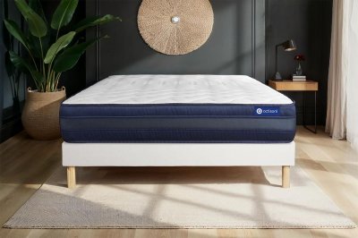 ACTISOM Ensemble matelas ACTIMEMO TECH Memoire de forme Maxi epaisseur 5 zones de confort sommier KIT blanc