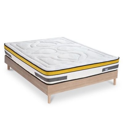  Ensemble Matelas Aubertin Ressorts ensach&eacute;s Accueil m&eacute;moire + sommier kit bois - 180 x 200 cm 