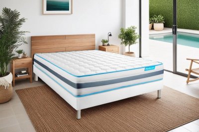 BODYCARE Ensemble matelas BodyFlex ressorts ensaches et memoire de forme,sommier kit blanc