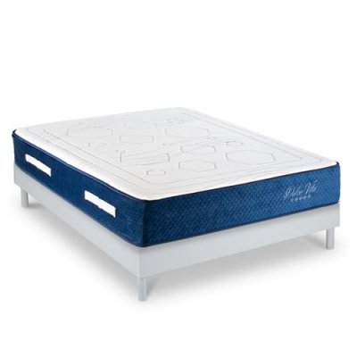 MAISON AUBERTIN Ensemble Matelas Dolce Vita Ressorts ensach&eacute;s Accueil m&eacute;moire 28cm et Sommier Bois Blanc 180x200cm