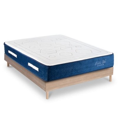 MAISON AUBERTIN Ensemble Matelas Dolce Vita Ressorts ensach&eacute;s Accueil m&eacute;moire 28cm et Sommier Kit Bois 140x190cm 