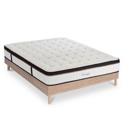 MAISON AUBERTIN Ensemble Matelas Emeraude Mousse Accueil m&eacute;moire moelleux - 24 cm et Sommier Bois - 180 x 200 cm