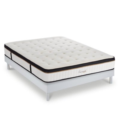 MAISON AUBERTIN Ensemble Matelas Emeraude Mousse Accueil m&eacute;moire moelleux 24 cm et Sommier Bois Blanc - 160x200cm