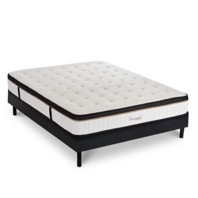 MAISON AUBERTIN Ensemble Matelas Emeraude Mousse Accueil m&eacute;moire moelleux 24 cm et Sommier Bois Noir - 180x200 cm