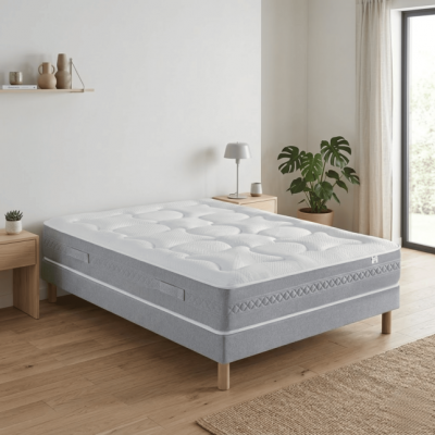 DOUCES NUITS Ensemble Matelas et Sommier 9738 160x200 Ferme Sommier Moelleux Blanc
