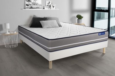 ACTISOM Ensemble matelas Latex memoire de forme ACTILATEX PUR 3 zones de confort sommier KIT blanc