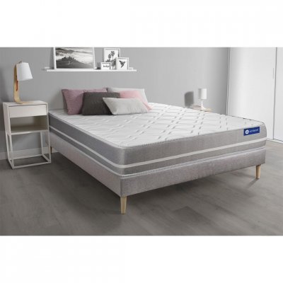 ACTISOM Ensemble matelas M&eacute;moire de forme ACTIMEMO TOUCH 90x190 3zones de confort + sommier KIT gris 