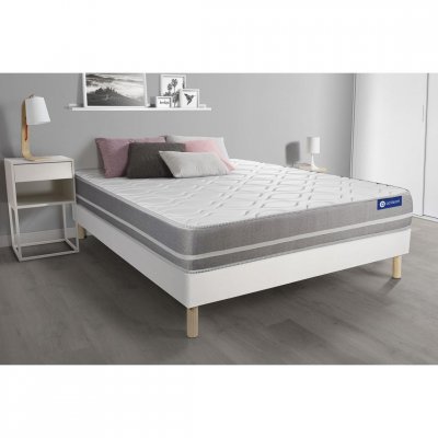 ACTISOM Ensemble matelas M&eacute;moire de forme ACTIMEMO TOUCH 90x200 3zones de confort + sommier KIT blanc 