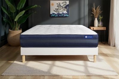 ACTISOM Ensemble matelas Memoire de forme Maxi epaisseur 5zones de confort sommier KIT blanc