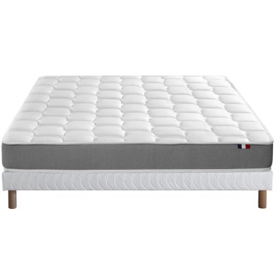 I D LITERIE Ensemble matelas m&eacute;moire de forme sommier blanc 140x190
