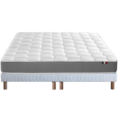 I D LITERIE Ensemble matelas m&eacute;moire de forme sommier blanc 160x200