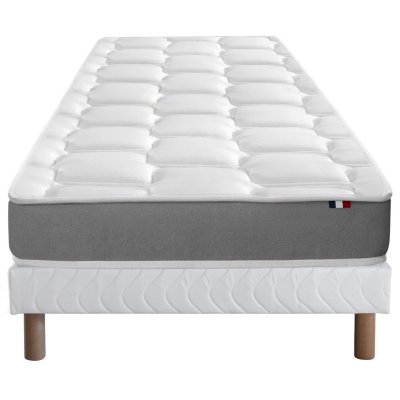 I D LITERIE Ensemble matelas m&eacute;moire de forme sommier blanc 90x190