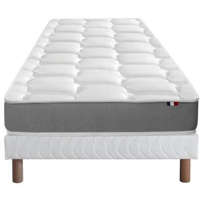 I D LITERIE Ensemble matelas m&eacute;moire de forme sommier blanc 90x200