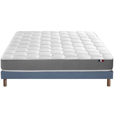 I D LITERIE Ensemble matelas m&eacute;moire de forme sommier bleu 140x190