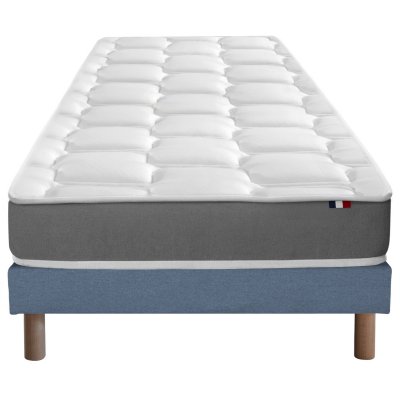 I D LITERIE Ensemble matelas m&eacute;moire de forme sommier bleu 90x190