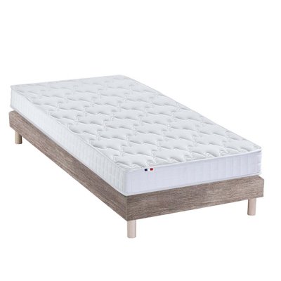 IDLITERIE Ensemble Matelas m&eacute;moire de forme Sommier en Kit Ch&ecirc;ne clair 90x200