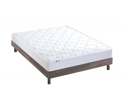 IDLITERIE Ensemble Matelas m&eacute;moire de forme Sommier en Kit Ch&ecirc;ne gris 140x190