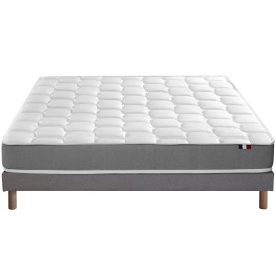 I D LITERIE Ensemble matelas m&eacute;moire de forme sommier gris 140x190