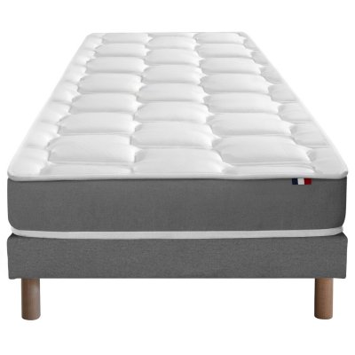 I D LITERIE Ensemble matelas m&eacute;moire de forme sommier gris 90x190