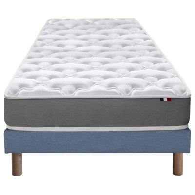 I D LITERIE Ensemble matelas mousse ferme sommier bleu 90x190