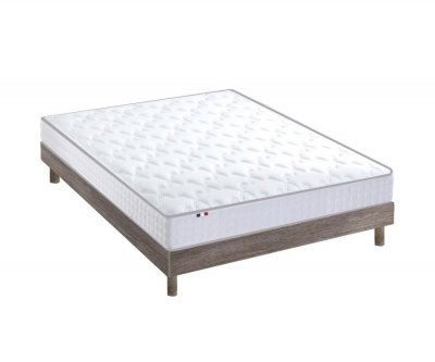  Ensemble Matelas Mousse + Latex+Sommier en Kit Ch&ecirc;ne gris 140x190