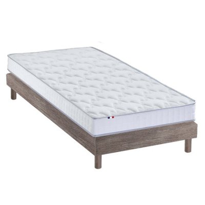 I D LITERIE Ensemble Matelas Mousse + Latex+Sommier en Kit Ch&ecirc;ne gris 90x190
