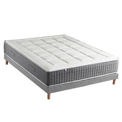 IDLITERIE Ensemble matelas ressort 7 zones sommier gris 140x190