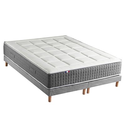 IDLITERIE Ensemble matelas ressort 7 zones sommier gris 180x200