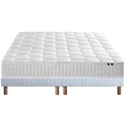 I D LITERIE Ensemble matelas ressort m&eacute;moire forme sommier blanc 180x200