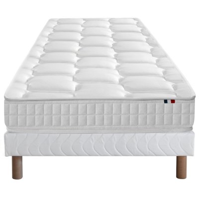 I D LITERIE Ensemble matelas ressort m&eacute;moire forme sommier blanc 90x190