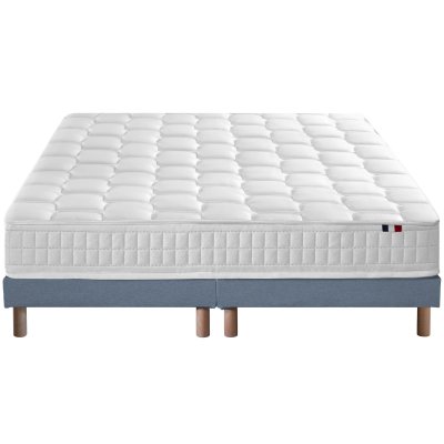 Ensemble matelas ressort m&eacute;moire forme sommier bleu 160x200