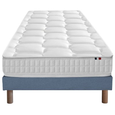 I D LITERIE Ensemble matelas ressort m&eacute;moire forme sommier bleu 90x190