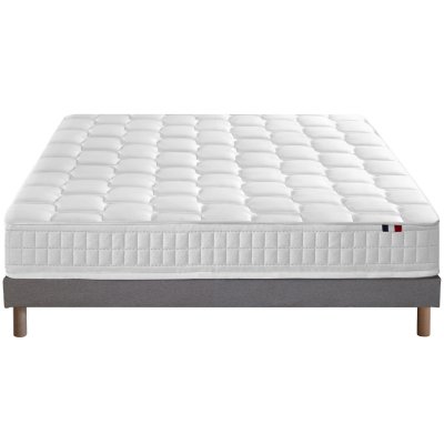 I D LITERIE Ensemble matelas ressort m&eacute;moire forme sommier gris 140x190