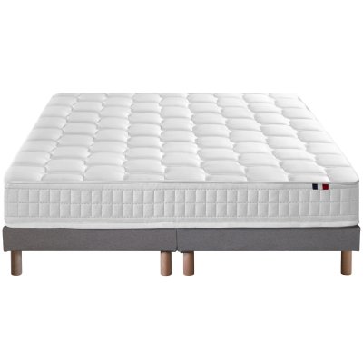 I D LITERIE Ensemble matelas ressort m&eacute;moire forme sommier gris 180x200