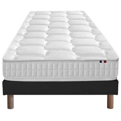 I D LITERIE Ensemble Matelas Ressorts + M&eacute;moire de forme Sommier 90x190 Noir