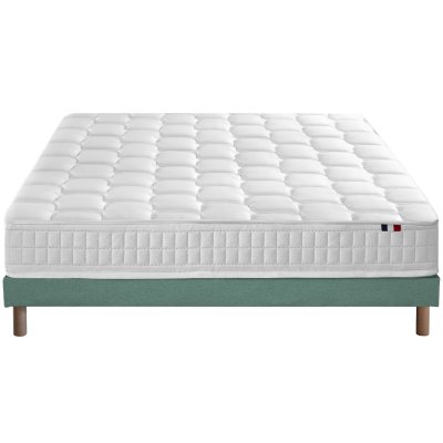 Ensemble matelas ressorts m&eacute;moire forme sommier vert 140x190