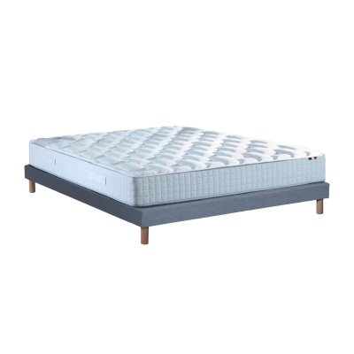 Ensemble matelas ressorts sommier bleu 140x190